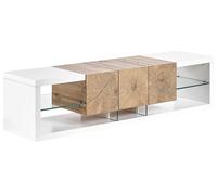 Beliani - Meuble TV en MDF et Verre de Sécurité, Blanc et Bois Clair