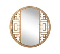 Beliani Miroir Mural Design de Forme Ronde 60 cm avec Cadre en Bois Clair Naturel pour Entrée Salon ou Chambre au Style Moderne