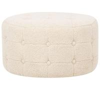 Beliani Ottoman 30 x 55 cm Rond à Capitons en Velours Beige Bouclé Rembourré Chic Tampa