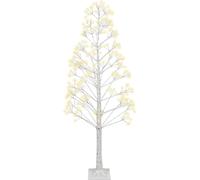 BELIANI Outdoor Sapin de Noël blanc avec lumières LED Branches 180 cm pour jardin extérieur Indoor Décoration de Noël