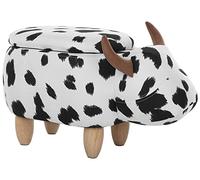 Beliani Petit Tabouret Pouf pour Enfant 35 cm de Hauteur en Forme de Vache en Tissu Noir et Blanc avec Coffre de Rangement et Pieds en Bois d'Hévéa