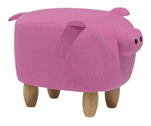 Beliani Petit Tabouret Pouf pour Enfant 35 cm de Hauteur en Forme d'Éléphant en Tissu Doux Rose avec Pieds en Bois d'Hévéa