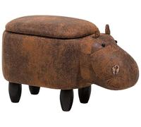 Beliani Petit Tabouret Pouf pour Enfant 35 cm de Hauteur en Forme d'Hippopotame Cuir PU Marron avec Coffre de Rangement et Pieds en Bois