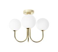 Beliani Plafonnier Lampe Moderne Glam 3 Lumières Abat-jour Ronds en Verre Blanc et Métal Doré Shire