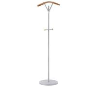 Beliani Porte-Manteau Moderne en Métal Peint 130 cm sur Pied 3 Crochets Touches de Bois Argenté Thompson