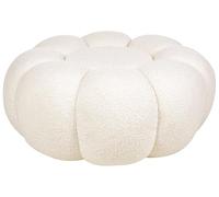 Beliani Pouf Blanc Cassé Bouclé Rond Poufs en Contreplaqué et d'Hévéa