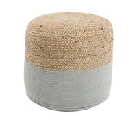 Beliani Pouf de Forme Cylindrique en Jute Beige et en Tissu Coton Gris de 48 cm de Hauteur avec Rembourrage en Billes de Polystyrène