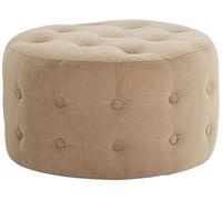 Beliani Pouf de Type Ottoman de Forme Ronde Clouté Style Chesterfield en Velours Synthétique Beige Sable de 30 cm de Hauteur