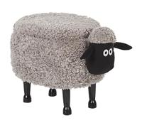 Beliani Pouf Tabouret pour Enfant en Forme de Mouton en Tissu Gris et Pieds Bois avec Coffre de Rangement