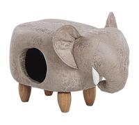 Beliani Pouf Tabouret pour Enfant en Forme d'Éléphant en Cuir PU Gris Clair et Pieds Bois avec Espace Maison pour Chat