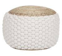 Beliani Pouf Tricoté en Coton et Jute Blanc et Beige 50 cm Remplissage à Billes EPS Aiza