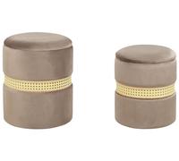 Beliani Poufs Coffre en Velours Taupe Rangement Salon Assise Supplémentaire Lot de 2 Medford