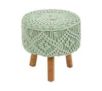 Beliani Repose-Pied Macramé Vert Clair Coton Rond Tabouret en Style Boho
