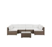 Beliani - Salon de jardin 6 places en rotin marron coussins blancs BELVEDERE