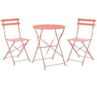 Beliani Salon de Jardin Bistrot Table et 2 Chaises en Acier Rouge Corail avec Patins Fiori