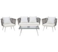 Beliani - Salon de Jardin - Ragusa - 4 Places, en Rotin, Gris et Blanc
