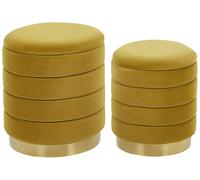 Beliani Set de 2 Poufs avec Rangement en Velours et Acier Jaune Moutarde et Doré