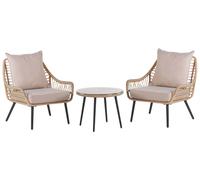 Beliani - Set Table et 2 Fauteuils - Laureto - en Rotin et Acier, Beige et Noir