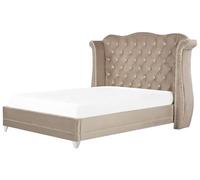 Beliani Sommier à Lattes et Cadre de Lit Double 180 x 200 cm en Velours Taupe Chic Ayette