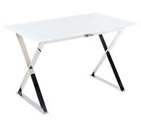 Beliani Table à Manger Blanc et Argenté en Verre et Acier 120 x 70 cm Pieds en X Attica