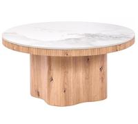 Beliani Table Basse avec Plateau en Céramique Effet Marbre Piètement Socle Style Moderne Milieu du Siècle Marron Clair Maltby