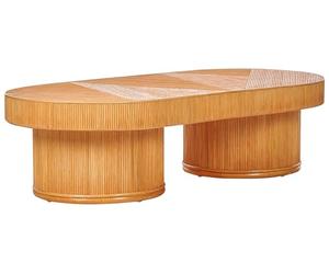 Beliani Table Basse de Jardin en Rotin 150 x 70 cm Extérieur Terrasse Bois Clair Airole