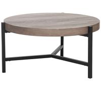 Beliani Table Basse Effet Bois Ronde, 70 cm, en MDF et Métal, Bois Clair et Noir