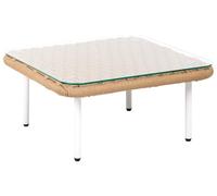 Beliani Table Basse Marron Clair Acier 60 x 60 x 30 cm Jardin Moderne | Verre, Blanc, Galvanisé, À assembler entièrement, Charge Max 120 kg, Pour Extérieur