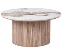 Beliani Table Basse MDF et Plateau en Céramique Marbre Blanc Design Moderne Pied Nervuré ø 80 cm Marron Dora