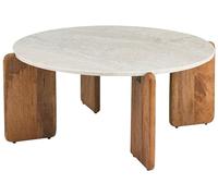 Beliani Table Basse Moderne avec Plateau en Marbre et Pieds en Bois de Manguier Marron Ronde 80 cm Salon Marron Clair Luno