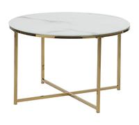 Beliani Table Basse Ronde 70 cm Effet Marbre en Verre et Métal Blanc et Doré Quincy