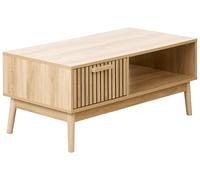 Beliani Table Basse Style Scandinave Tiroir MDF Pieds en Bois Etagère Espace de Rangement Bois Clair Lynwood