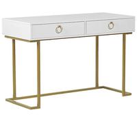 Beliani Table Console Blanche et Dorée avec 2 Tiroirs Poignées Design Idéale comme Coiffeuse ou Bureau pour Chambre ou Salon Glamour