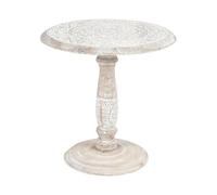 Beliani Table d'Appoint Blanc Cassé en Bois de Manguier Guéridon à Plateau Sculpté Jambia