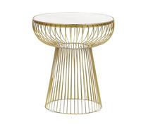 Beliani Table d'Appoint Blanc et Doré en Marbre et Métal Base en Cage Plateau Rond Cheynes