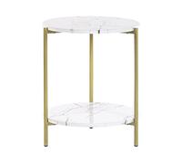 Beliani Table d'Appoint Blanc Rond Moderne avec Etagère Pieds en Métal