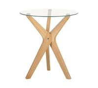 Beliani Table d'Appoint en Verre de Sécurité et Bois d'Hévéa Laqué Clair Scandinave Valley