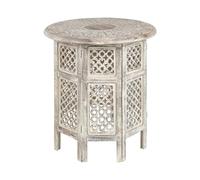 Beliani Table d'Appoint Marron Manguier Rond en Base Ajourée et Plateau | Bois, Peint, Assemblage partiel requis, Charge Max 15 kg, 53 x 53 x 53 cm