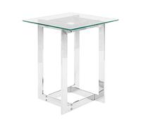 Beliani Table d'Appoint Plateau Carré en Verre Transparent et Support en Métal Argenté Design Moderne et Chic pour Salon ou Chambre au Style Glamour