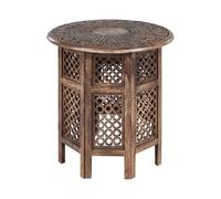 Beliani Table d'Appoint Sombre en Bois de Manguier Bout de Canapé Ajouré Oriental Kumali