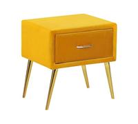 Beliani Table de Chevet Tapissé en Velours Jaune avec Tiroir et Pieds Obliques en Métal Doré Idéale pour Chambre Minimaliste et Glamour
