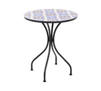 Beliani Table de Jardin Pliante en Métal Ronde avec Mosaïque en Céramique Blanc et Bleu Siponto