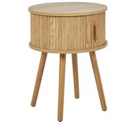 Beliani Table de Nuit Ronde Chevet de Lit Porte Coulissante MDF Pieds en Bois Massif Bois Clair Selah