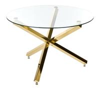 Beliani Table de Repas Doré Verre de Sécurité pour 4 Personnes Salle Manger | Rond, Glamour, Chromé, À assembler entièrement, Charge Max 60 kg, Intérieur et Extérieur, 110 x 110 x 75 cm