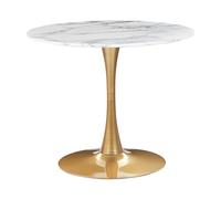 Beliani Table de Salle à Manger Industrielle Effet Marbre Blanc Ronde MDF Base en Métal 90 cm Boca