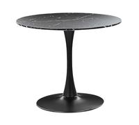 Beliani Table de Salle à Manger Industrielle Effet Marbre Noir Ronde MDF Base en Métal 90 cm Boca