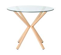 Beliani Table de Salle à Manger Ronde Scandinave Plateau en Verre Trempé ø 90 cm Bois Clair Altura