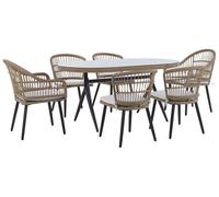 Beliani - Table et 6 Chaises - Aliano II - en Rotin PE et Acier, Beige et Noir