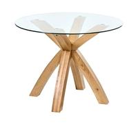 Beliani Table Ronde Salle à Manger Cuisine 100 x 100 cm Plateau en Verre Pieds en Bois Marron Clair Yapp