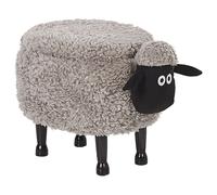 Beliani Pouf Tabouret pour Enfant en Forme de Mouton en Tissu Gris et Pieds Bois avec Coffre de Rangement